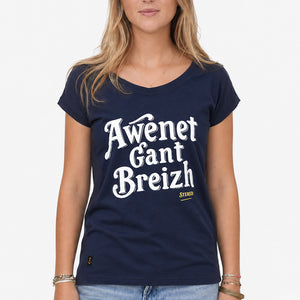 T-shirt Col V Awenet Gant breizh bleu marine Femme STERED