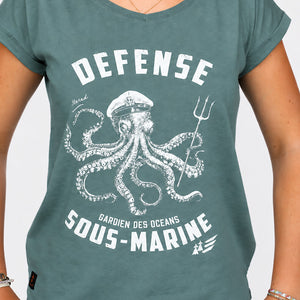 T-shirt Col V Défense sous-marine vert