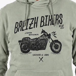 Sweat à capuche Breizh bikers vert olive 